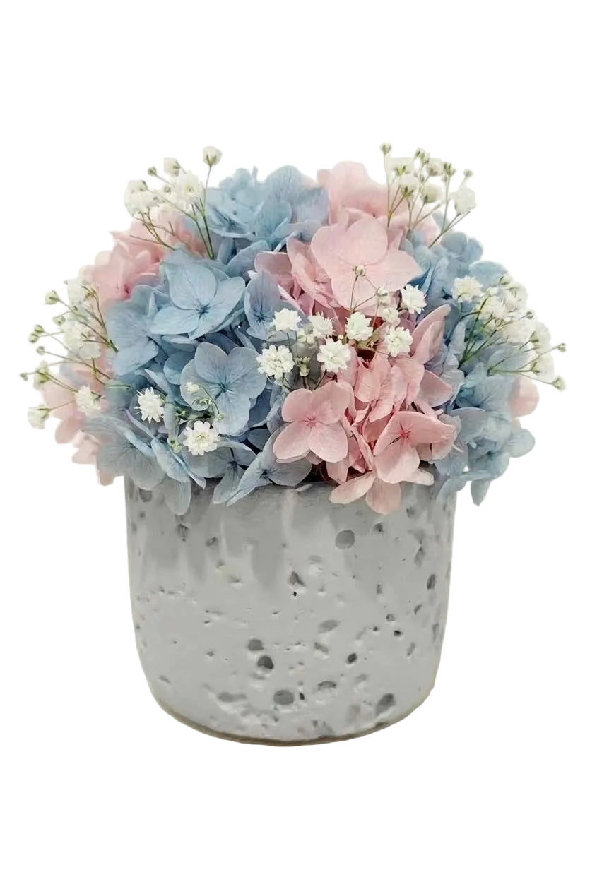 Odyssey Orb - blue hydrangeas + pink hydrangeas + white baby’s breath